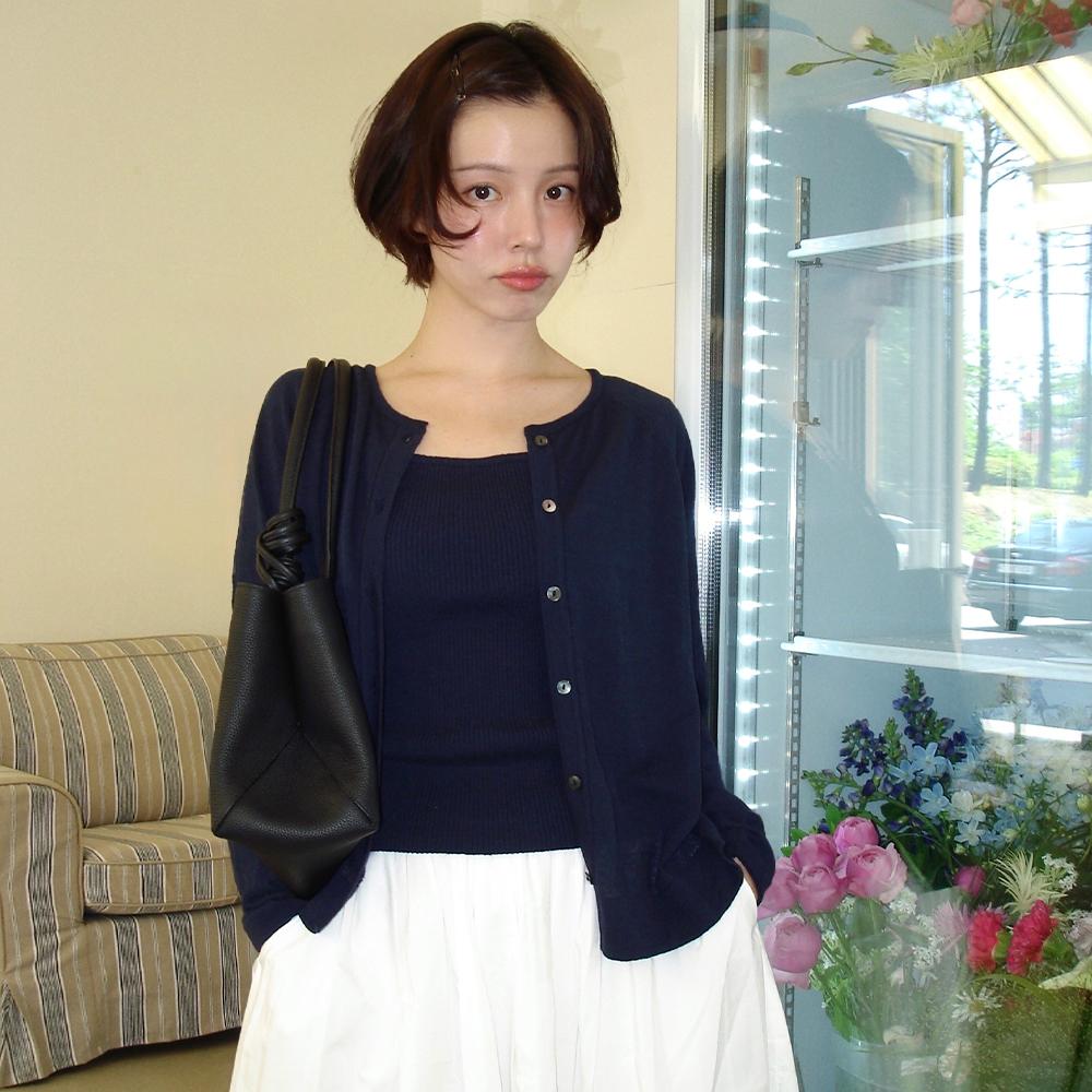 [누가영 PICK] cotton blended knit cardigan-navy