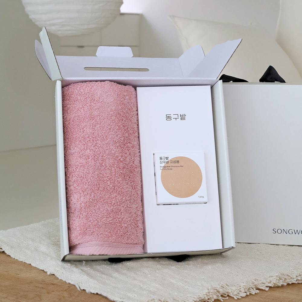 헤스티지 180g 호텔수건 1P + 동구밭 샴푸바 지성용 1P 선물세트