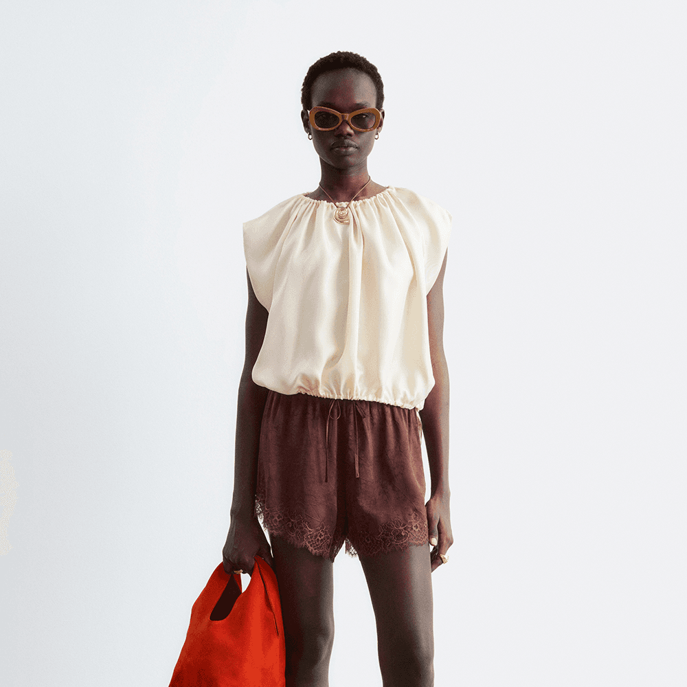 드로스트링 실크 탑 (Off White)