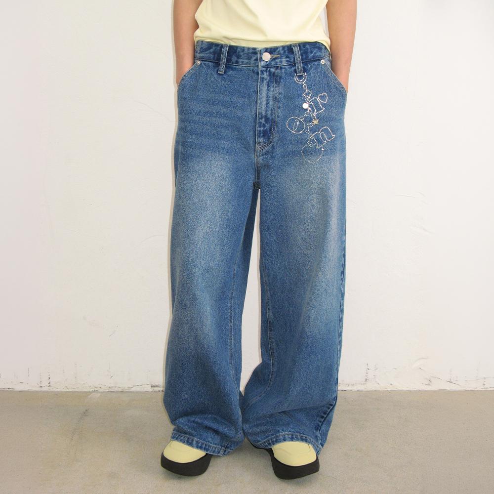 HOTFIX KEYRING WIDE DENIM PANTS MEDIUM BLUE