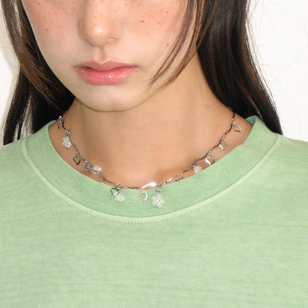 FLOWER HEART WAVE NECKLACE SILVER