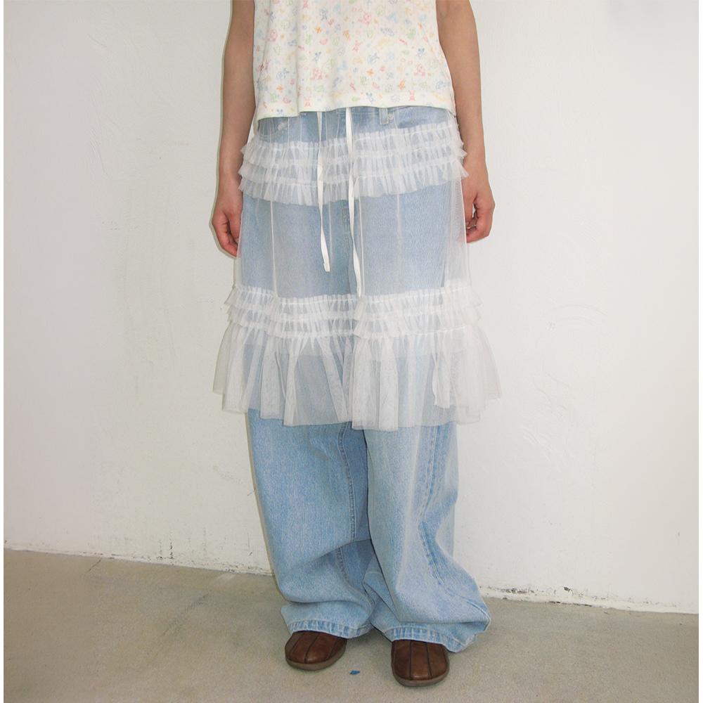 SHEER TIERED FRILL LAYERED SKIRT WHITE