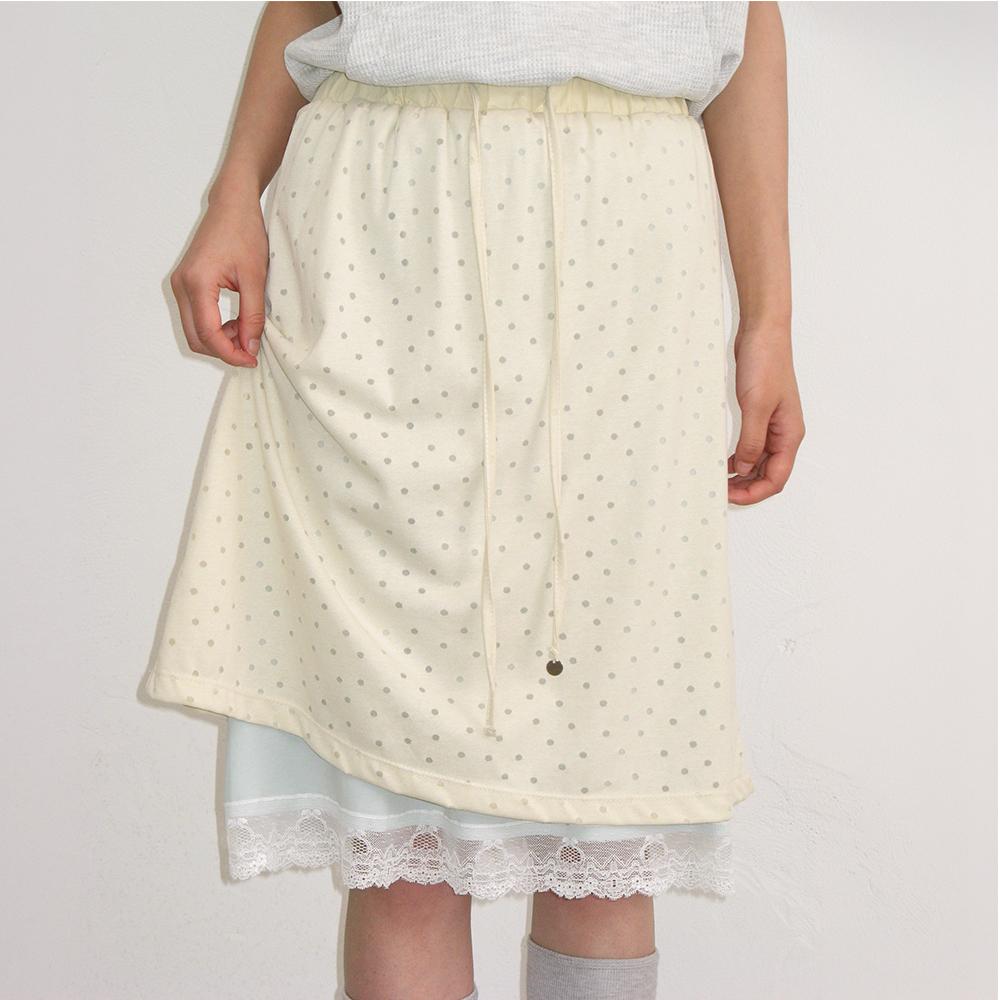 DOT LAYERED LACE HEM SKIRT CREAM