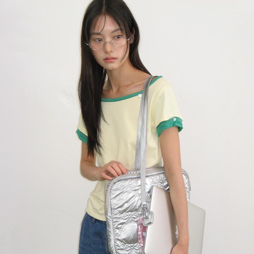 HEART BUTTON ROLL UP LAYERED T SHIRT SOFT YELLOW
