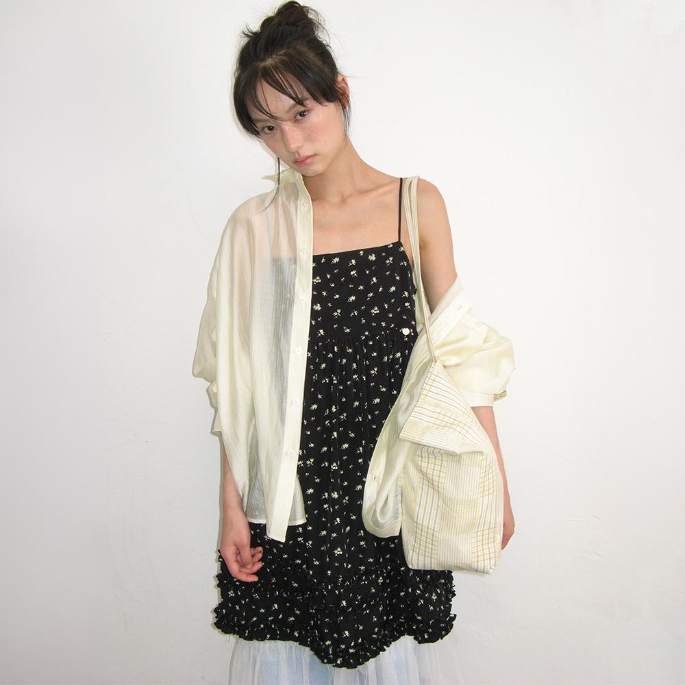 FLORAL FRILL A LINE SLEEVELESS DRESS BLACK