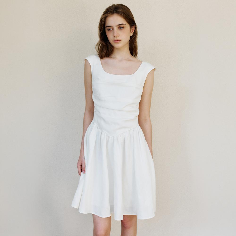 BAY Tencel Linen Flare Midi Dress_Off White