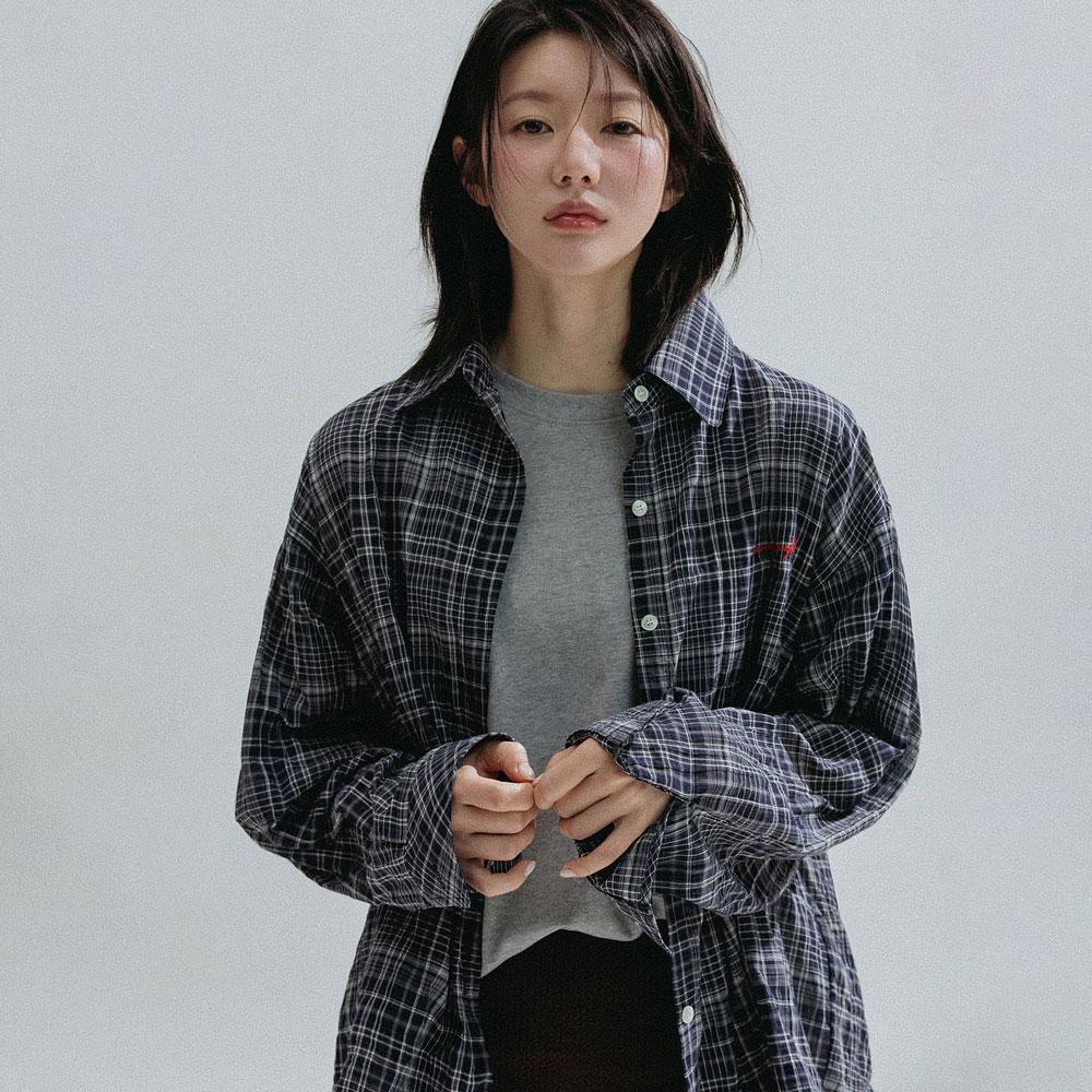 Ombre Check Sheer Shirt_NAVY