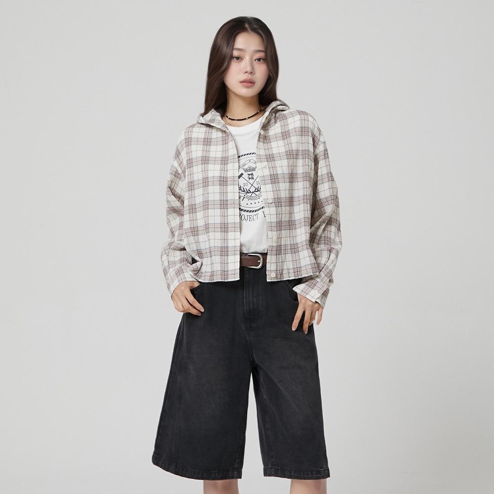 체크 후드 점퍼형 블라우스 AR3WB866