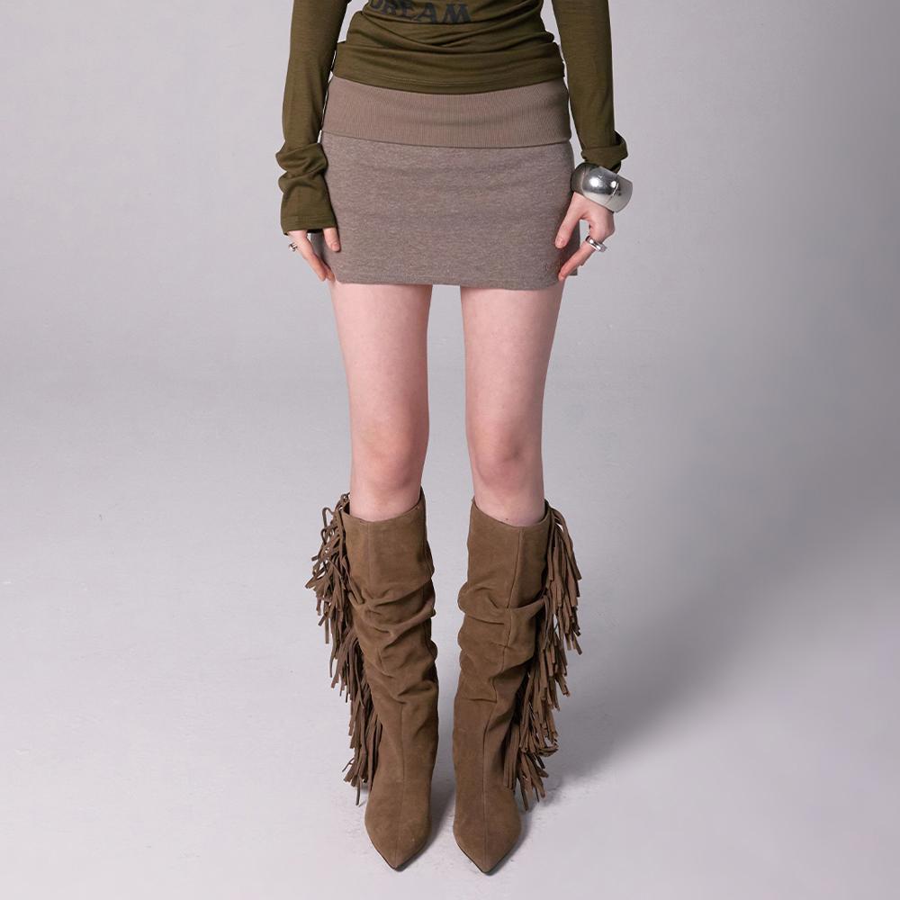 FOLDED JERSEY MINI SKIRT_BEIGE