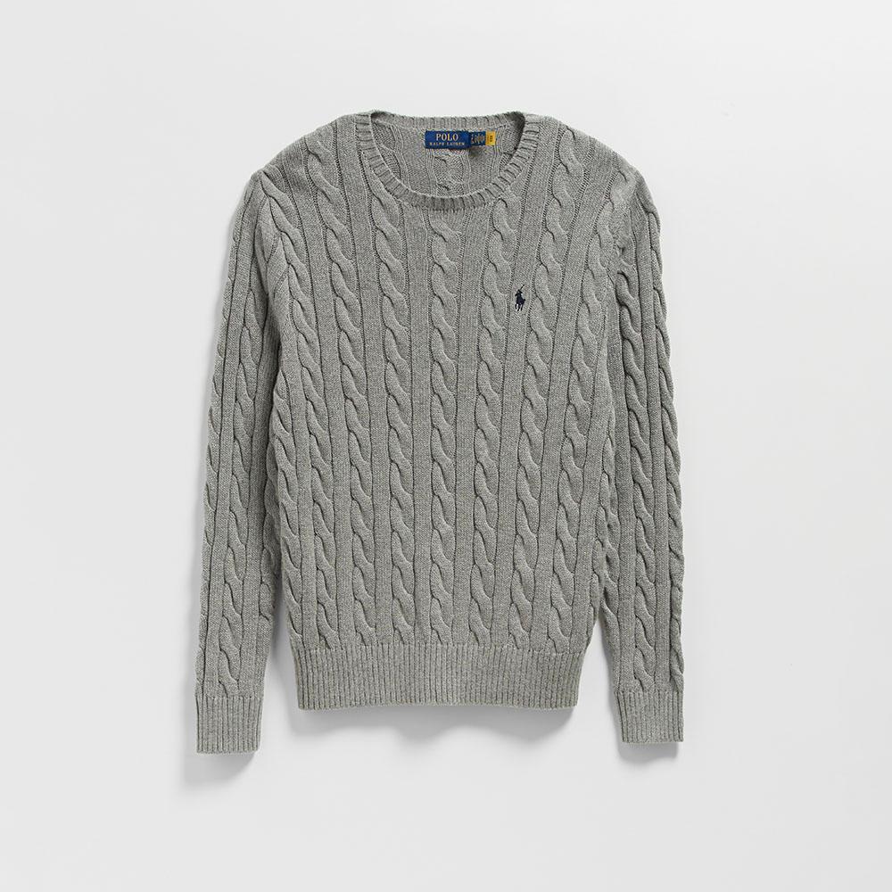 케이블 니트 코튼 스웨터 (GREY)