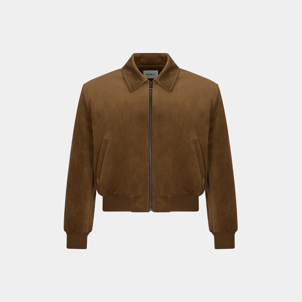 (M) COLLARED VELVET BOMBER - CAMEL