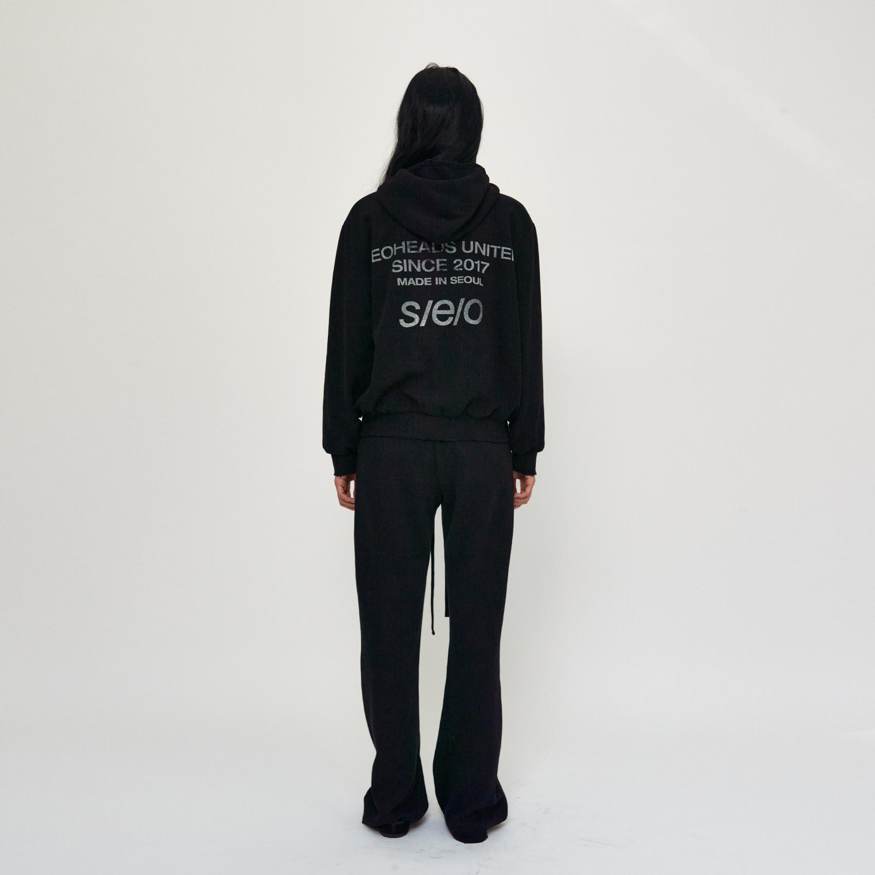 WAFFLE HOOD ZIP UP BLACK