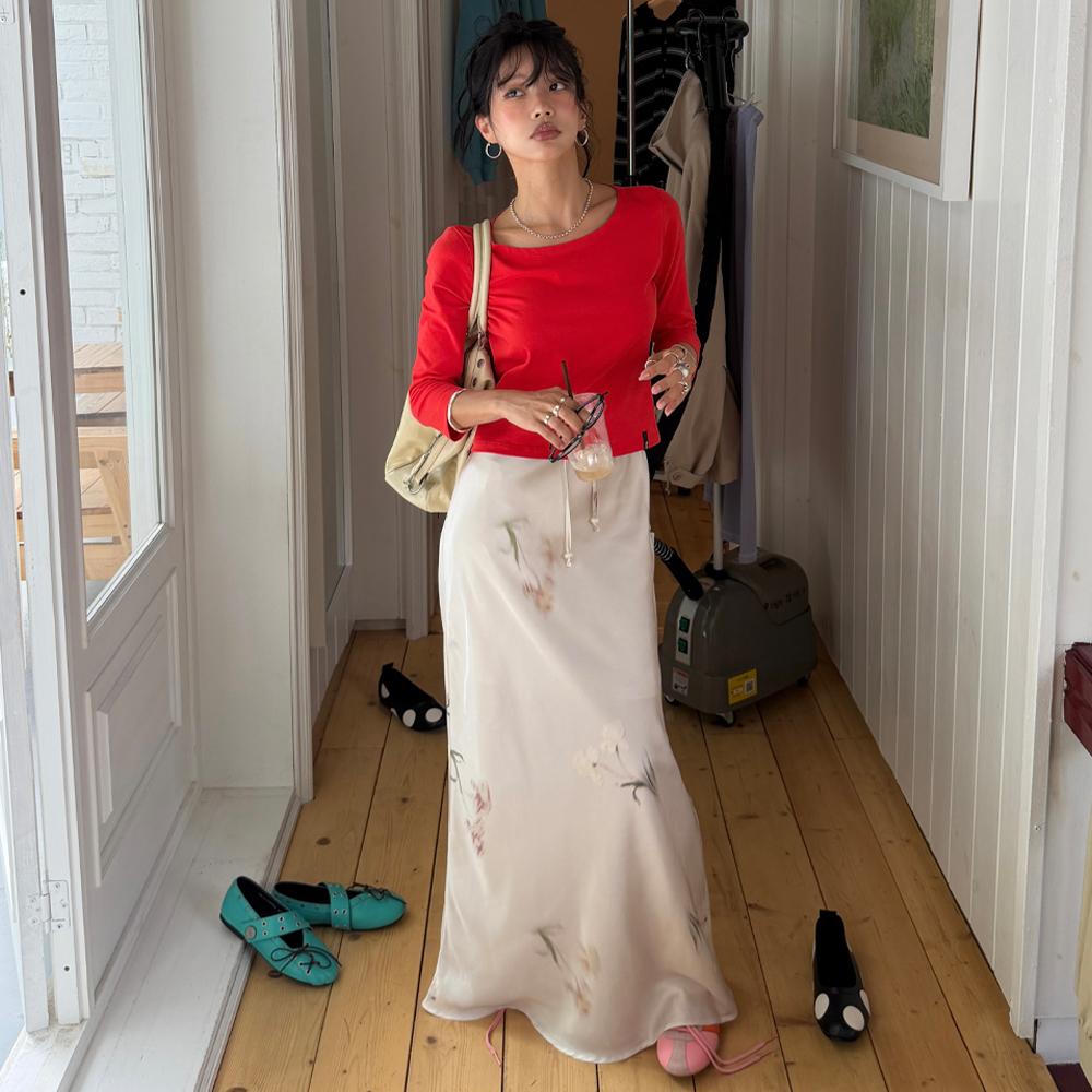 [29EDITION X 설쁘]Blur Bloom Satin Maxi Skirt_CTS636(2color)