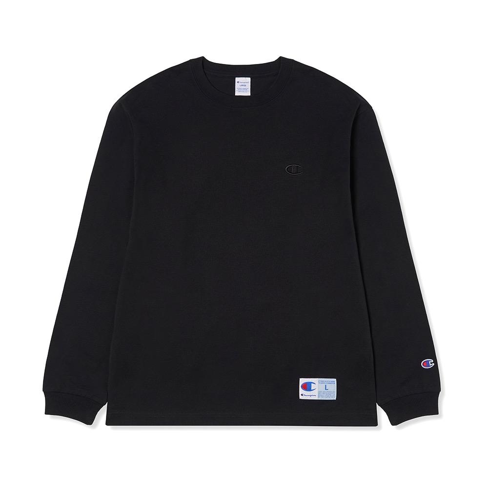 C로고 오버핏 조그택 롱슬리브 티셔츠 Black