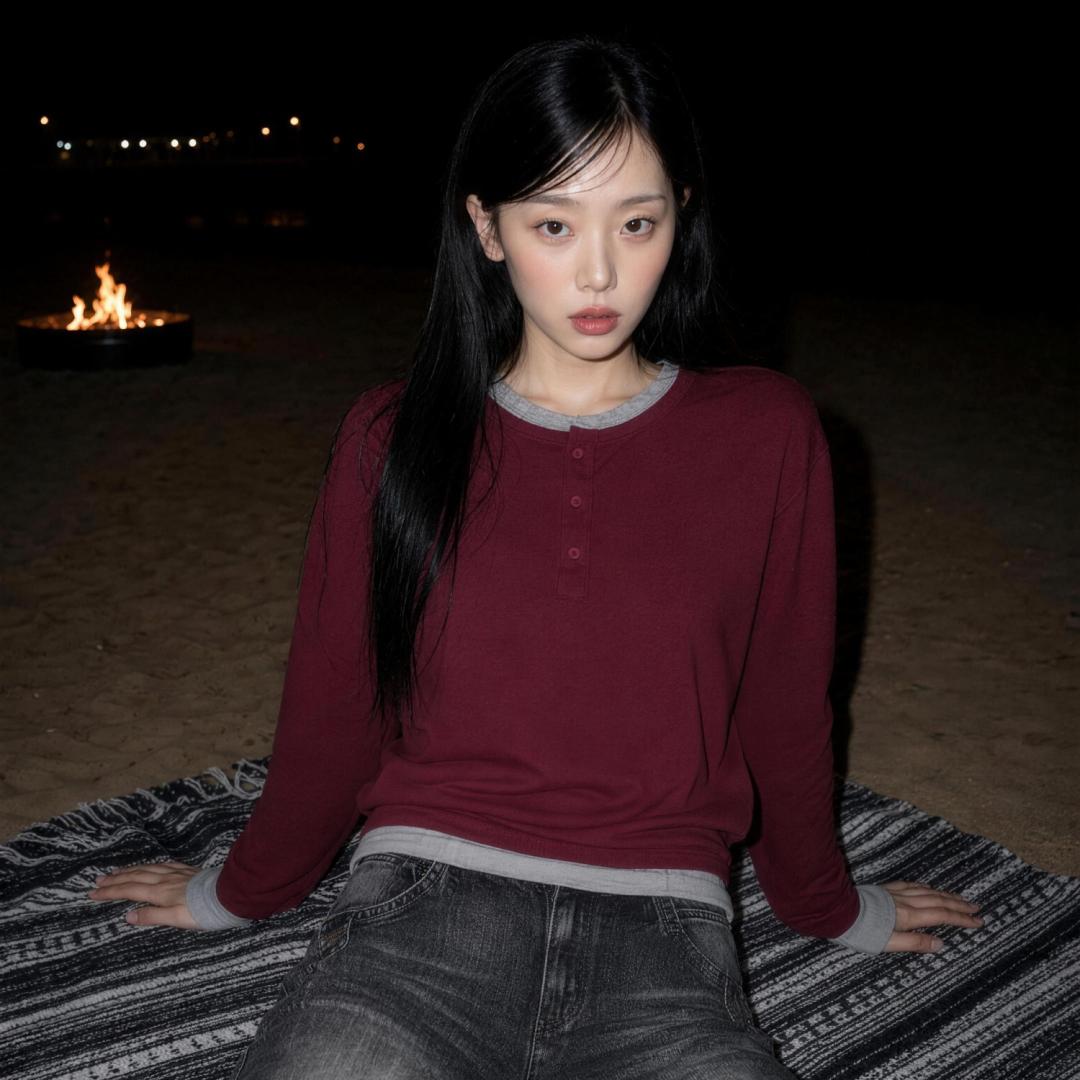 Layered Henley Neck Long Sleeve Burgundy
