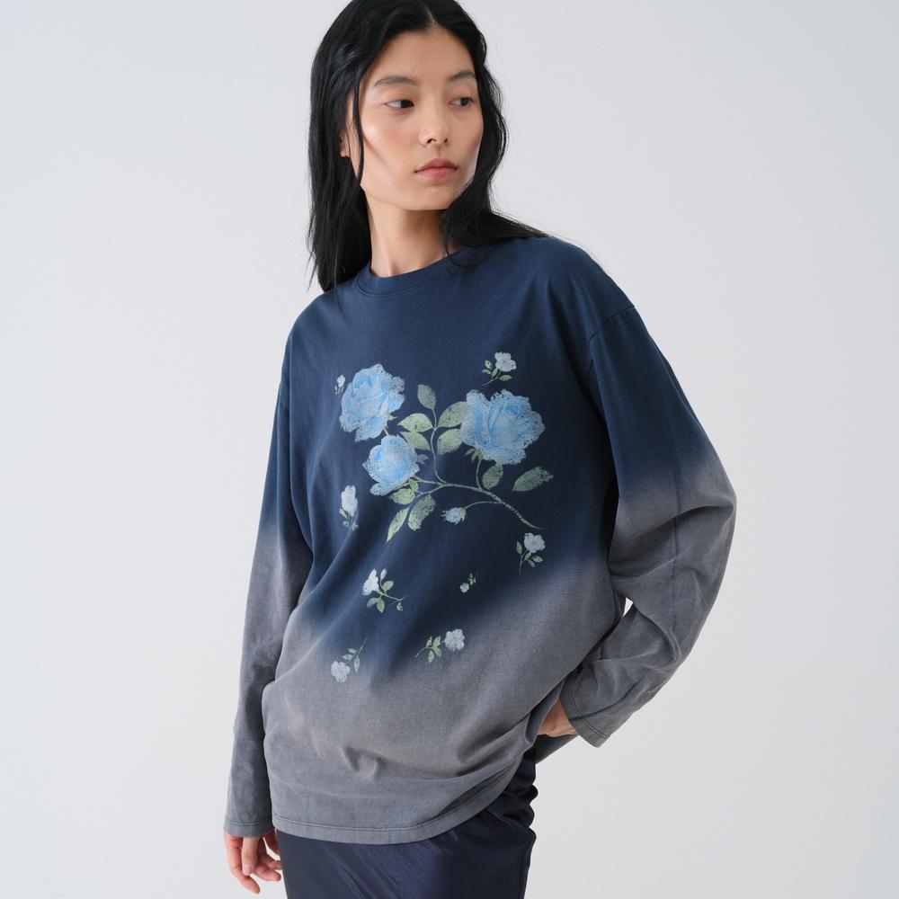 VINTAGE WASHED FLOWER LONG SLEEVE TEE_NAVY
