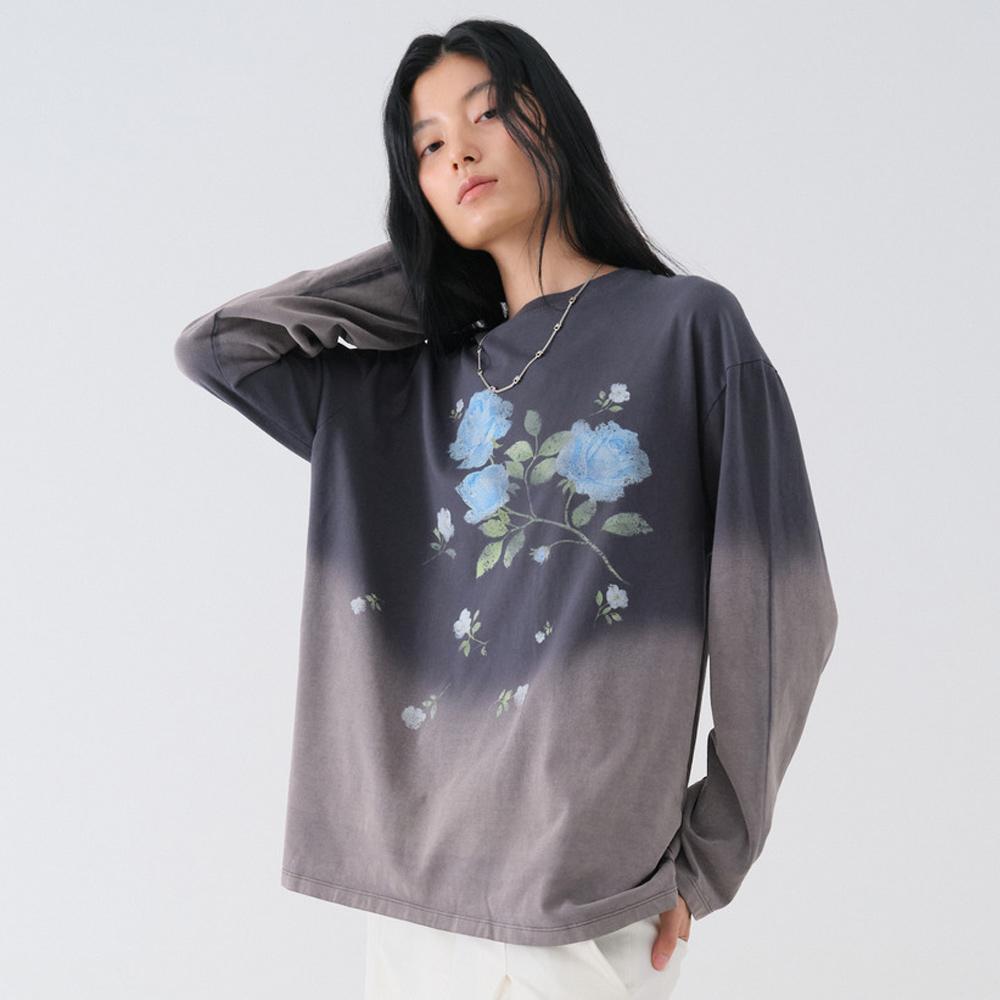 VINTAGE WASHED FLOWER LONG SLEEVE TEE_CHARCOAL