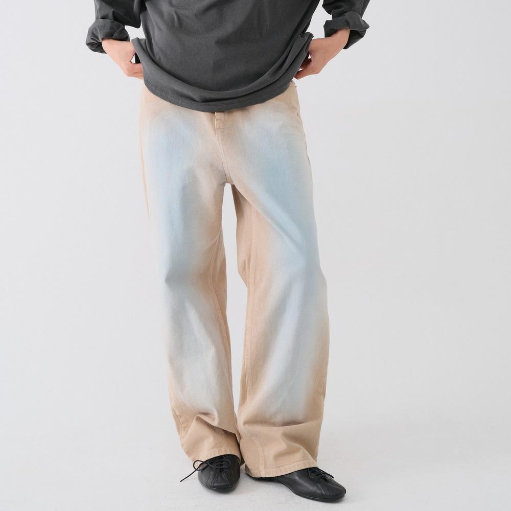 STRAIGHT WASHED PAINTING DENIM PANTS_BEIGE BLUE