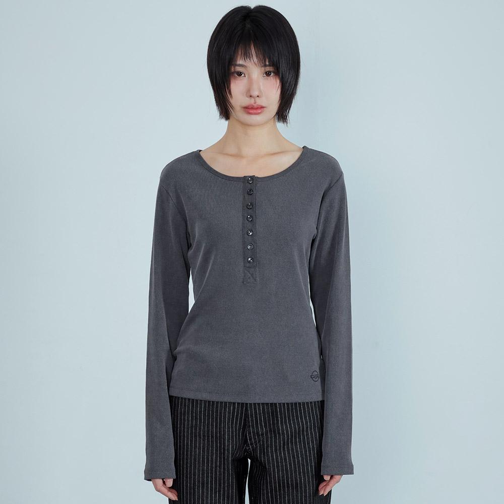 ke309. Pigment Henley Neck Tee Charcoal
