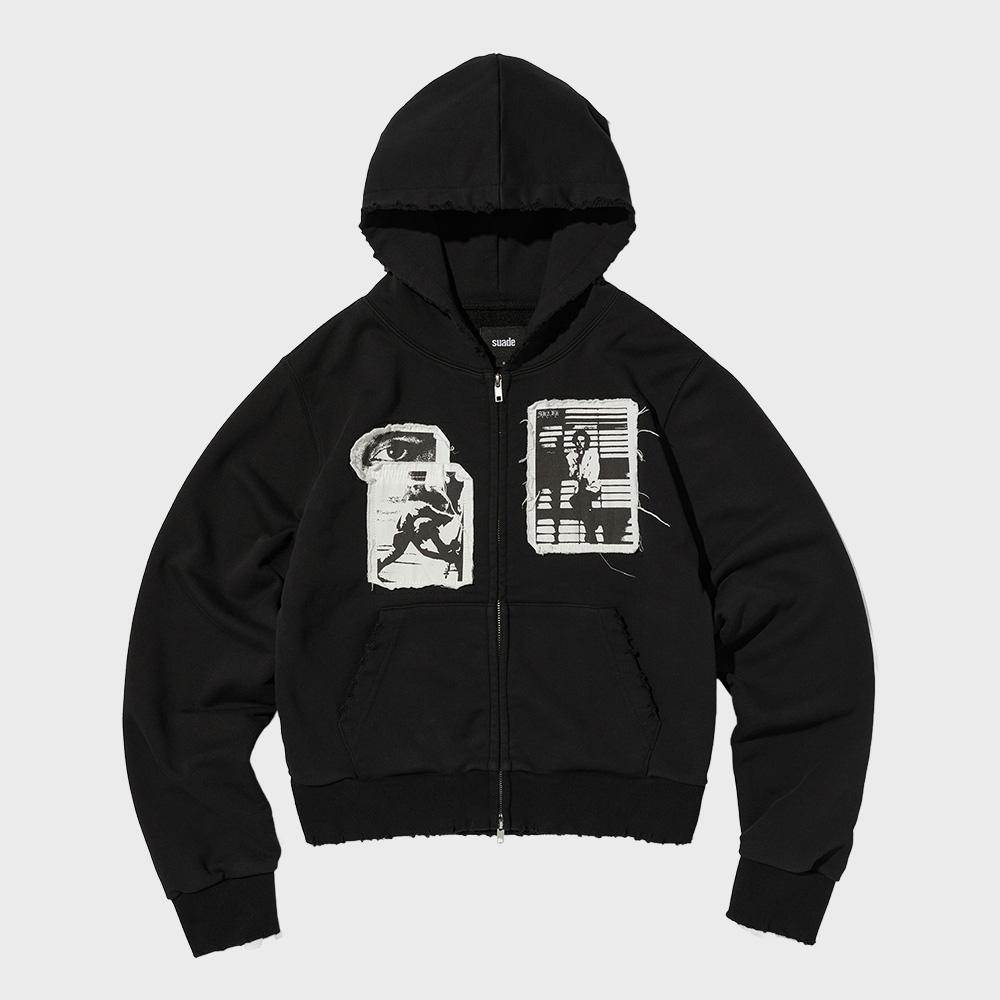 PATCHWORK HOOD ZIP UP [BLACK]