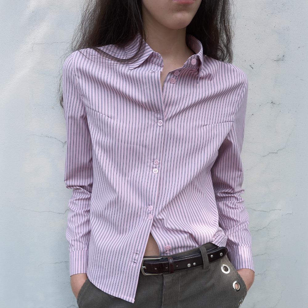 [우정 PICK] TWIN-BUTTON STRIPE SHIRT_PINK