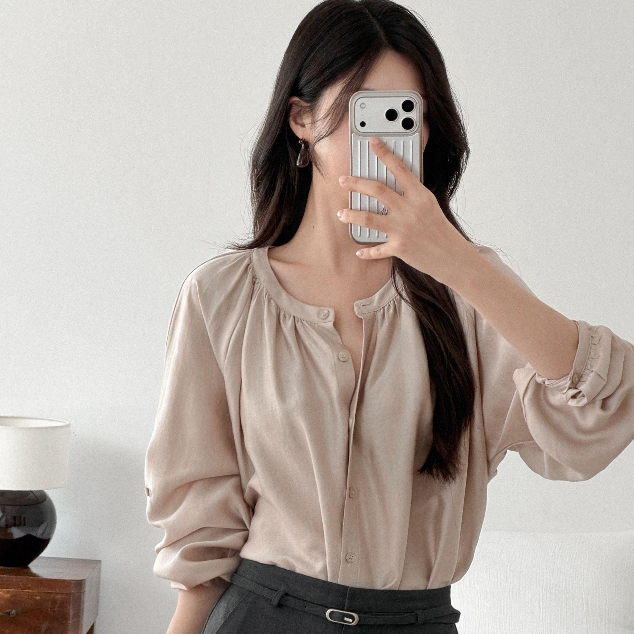 [2nd] Clement roll-up shirring blouse (nude-rosy)