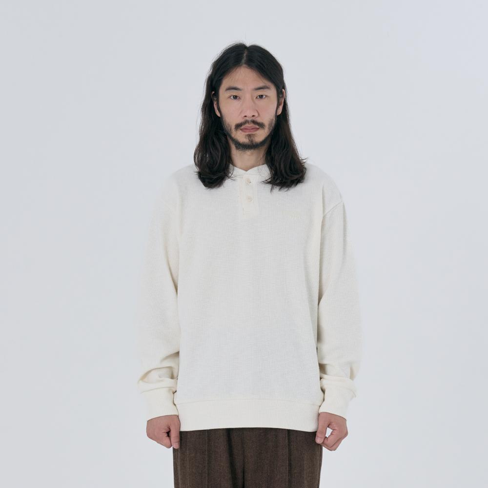 SLUB WAFFLE HENLEY NECK SWEATSHIRTS IVORY