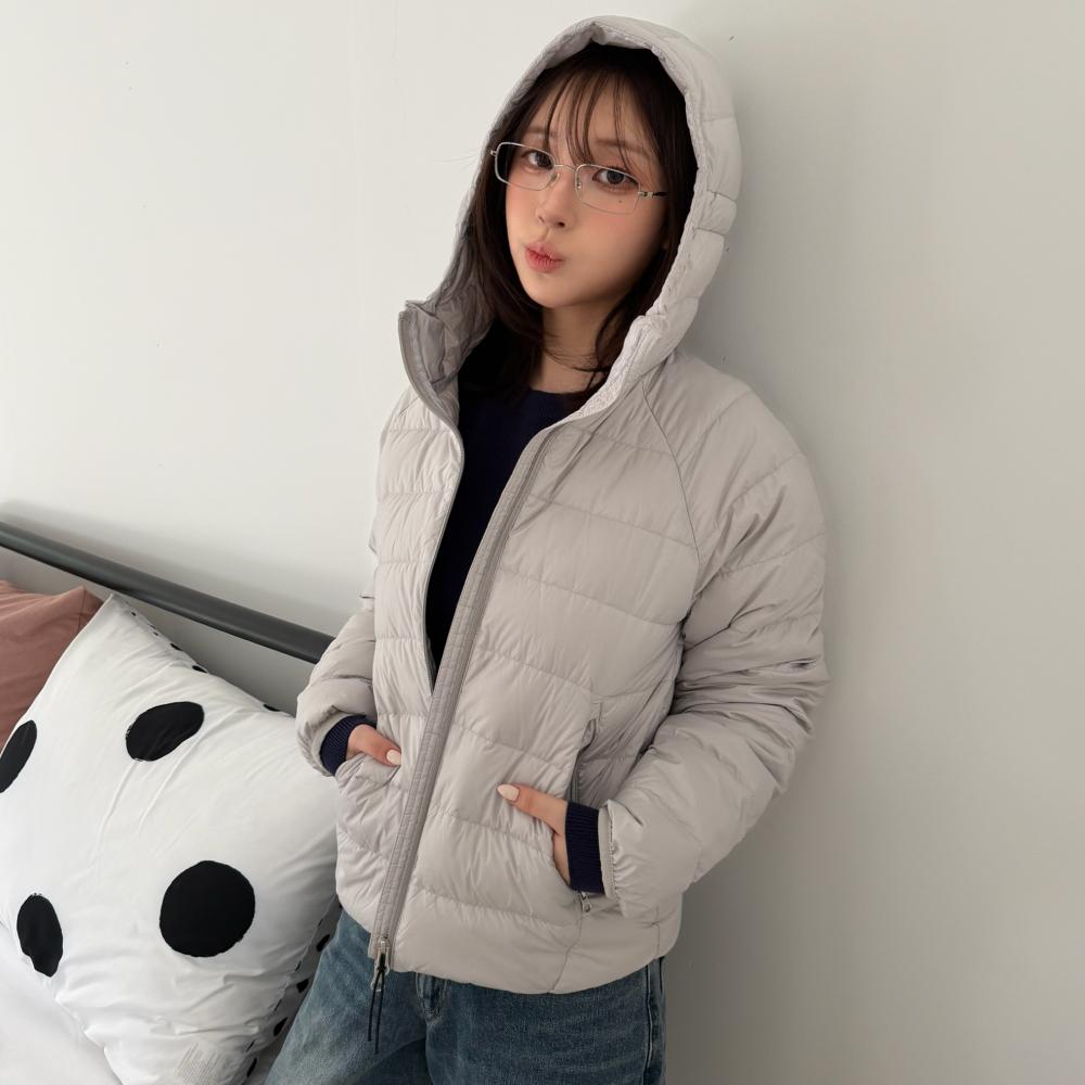 [보라끌레르 PICK] [덕다운ver.] 라이트웨이트 후드 덕다운 패딩 자켓 라이트그레이 COWJP001LGRAY