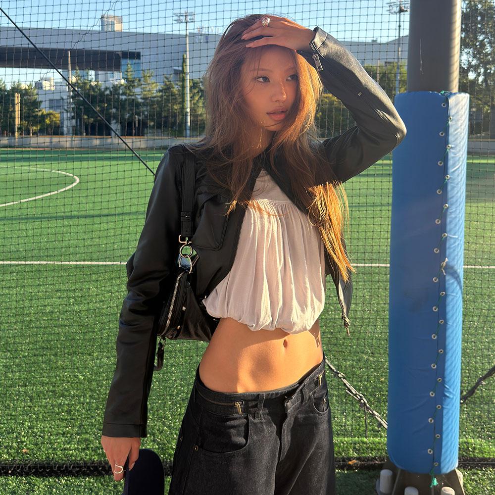 [11차 리오더] [노윤서, 제니, 태연 착용] Cropped Leather Jacket - Black