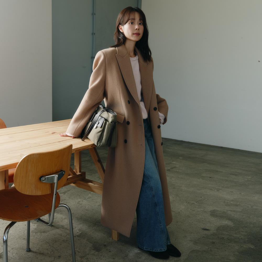 Bino Wool Quilted Double Coat (Camel)