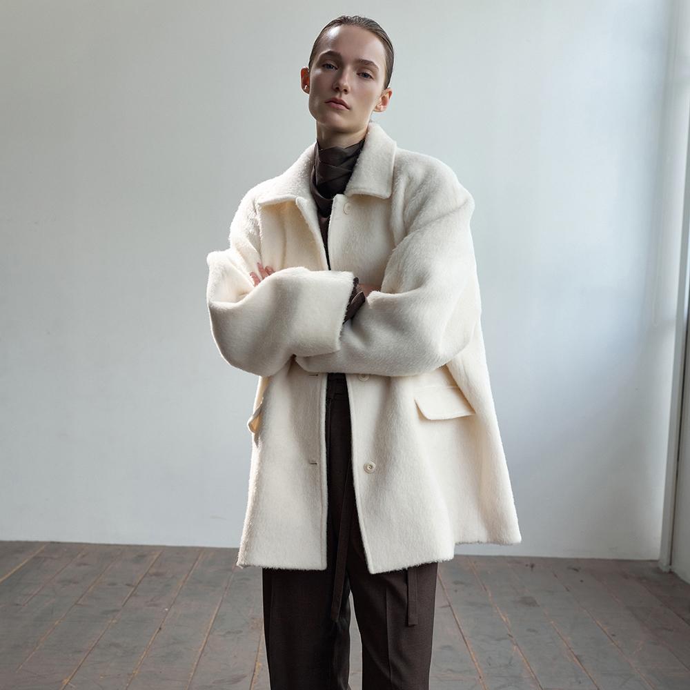 Suri Alpaca Cocoon Half Coat_Cream_White