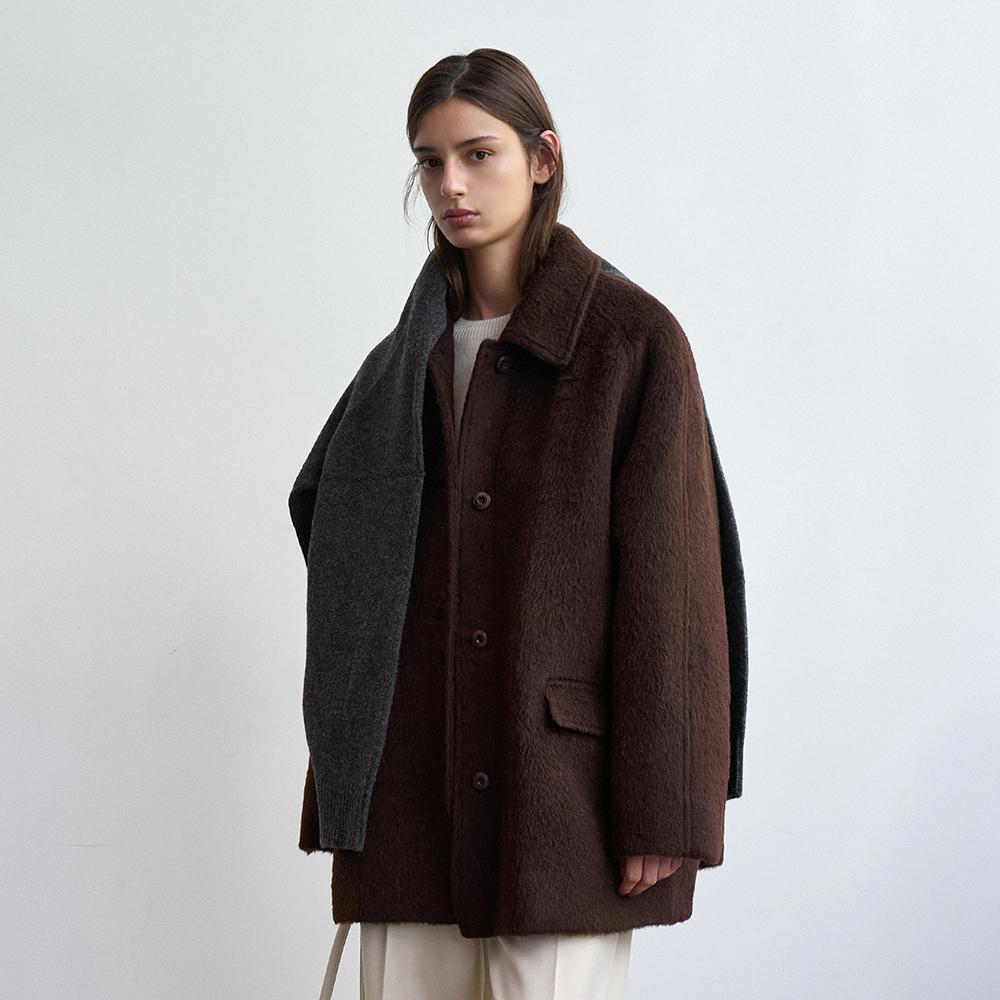 Suri Alpaca Cocoon Half Coat_Cream_Brown