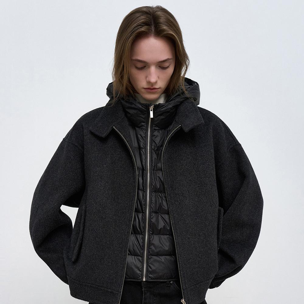 Virgin Wool Layered Blouson_Charcoal
