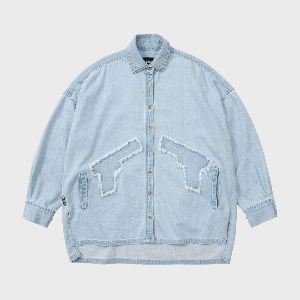 Gun Oversized Washed Denim Shirt [Sky Blue]