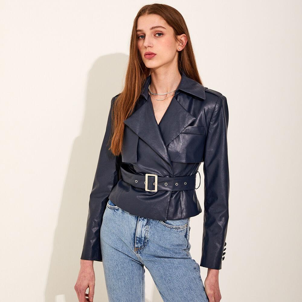 Smith Leather Jacket [NAVY]
