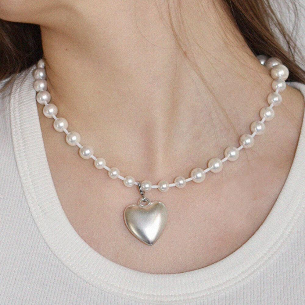 [itzy채령 착용] Super Hearts 2Ways Necklace (WHITE) 진주 실버 목걸이