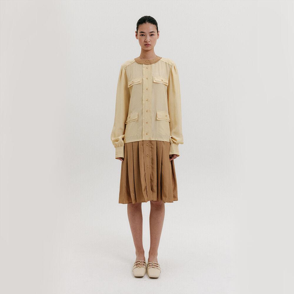 Scarf Pleated Dress - Yellow