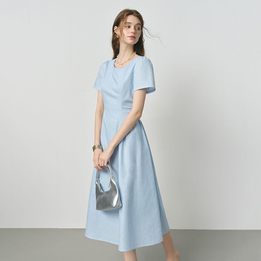 WD_Slim waist shirring dress_BLUE