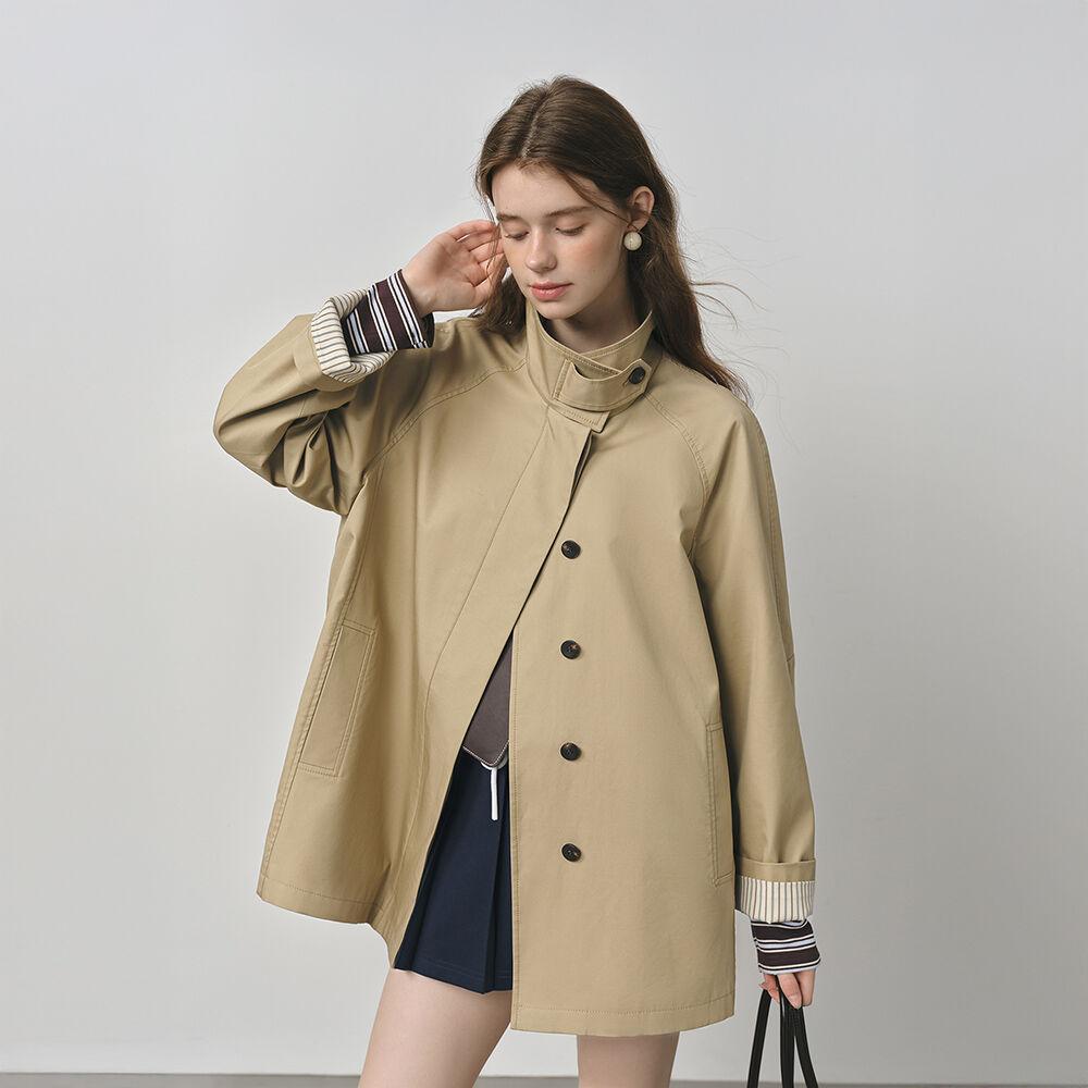 WD_Striped cuffs mid-length trench coat_2color