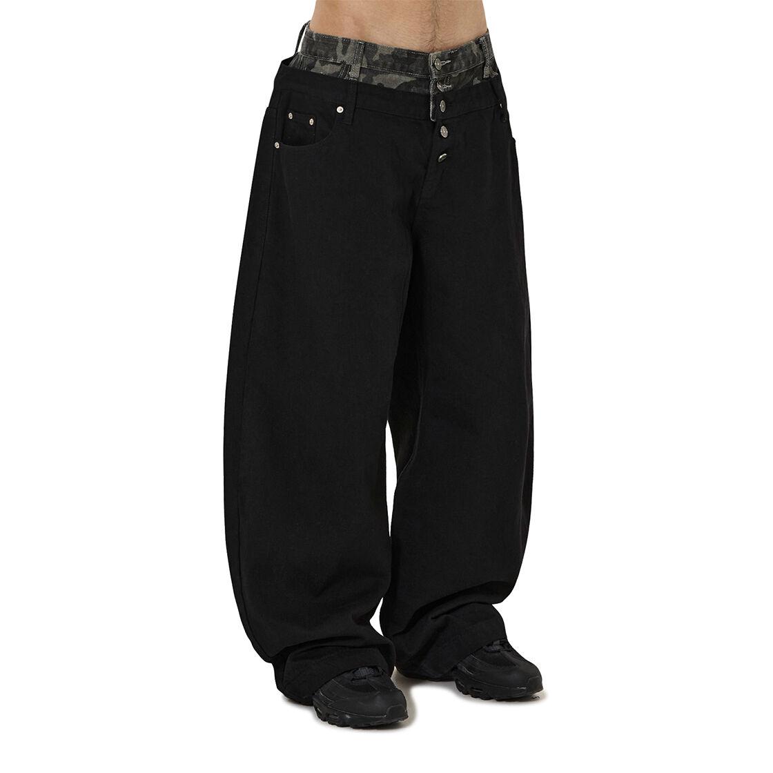 LAYERED WAIST WIDE VOLUME PANTS - BLACK