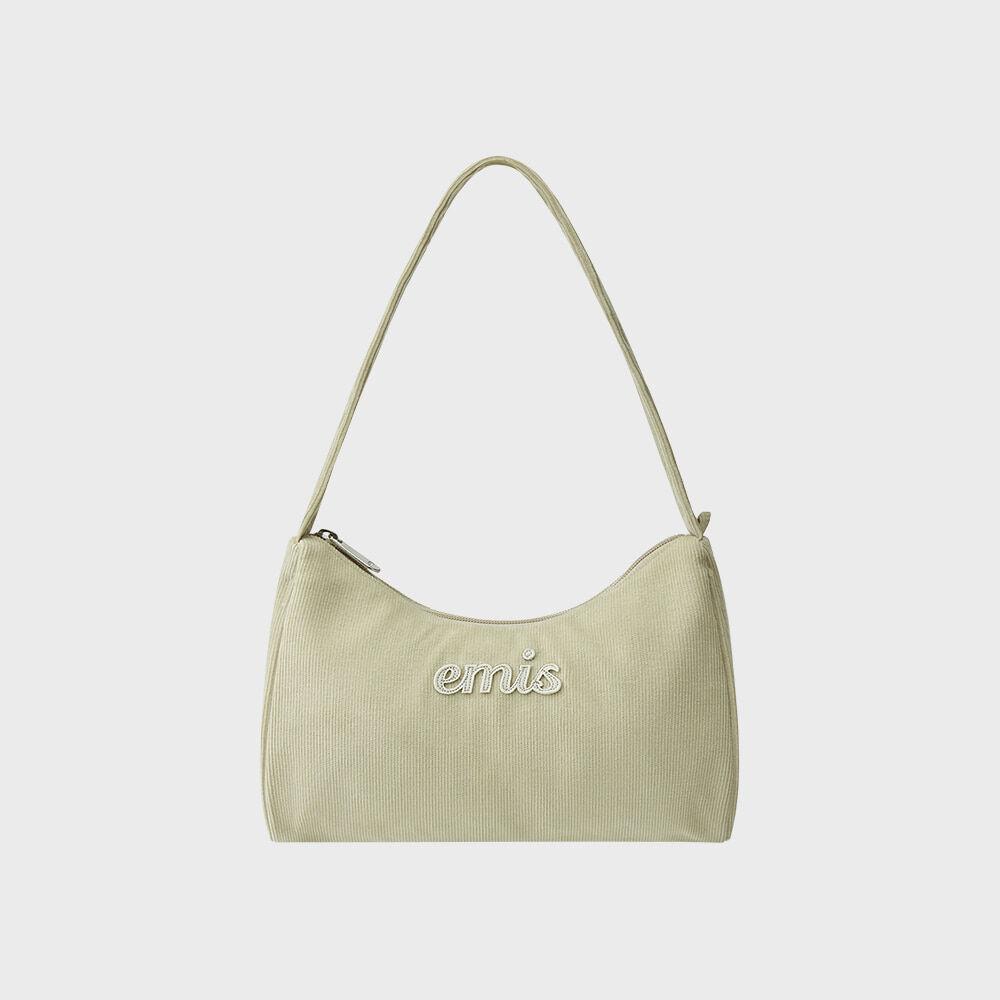 CORDUROY APPLIQUE HOBO BAG-BEIGE