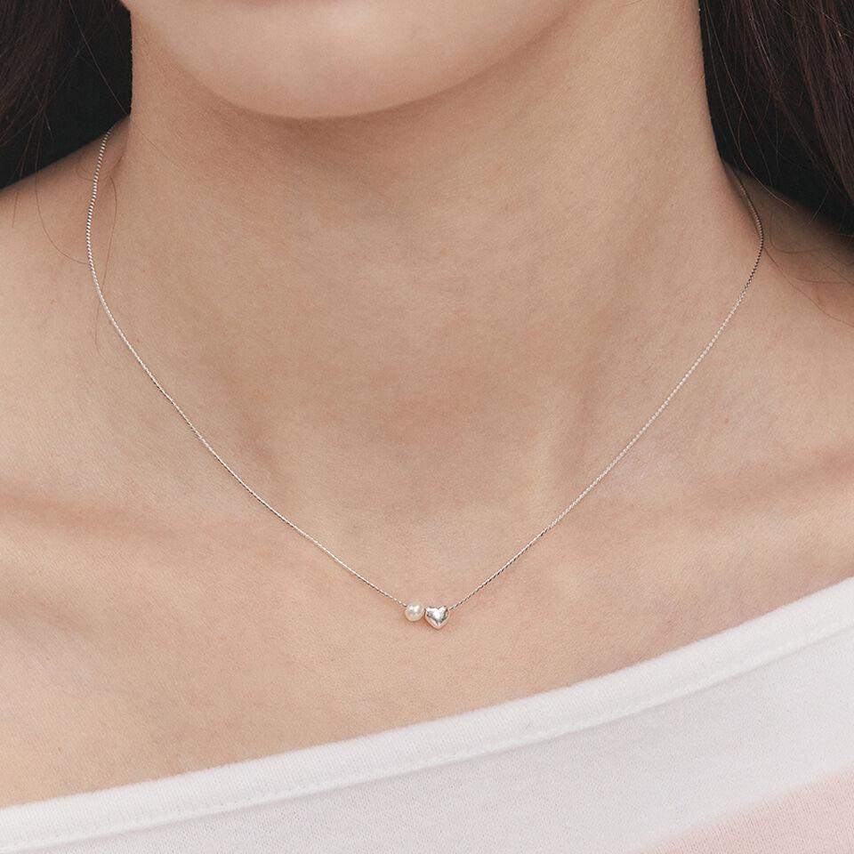 [silver925][르세라핌 카즈하, 권은비 착용] veil pearl heart necklace