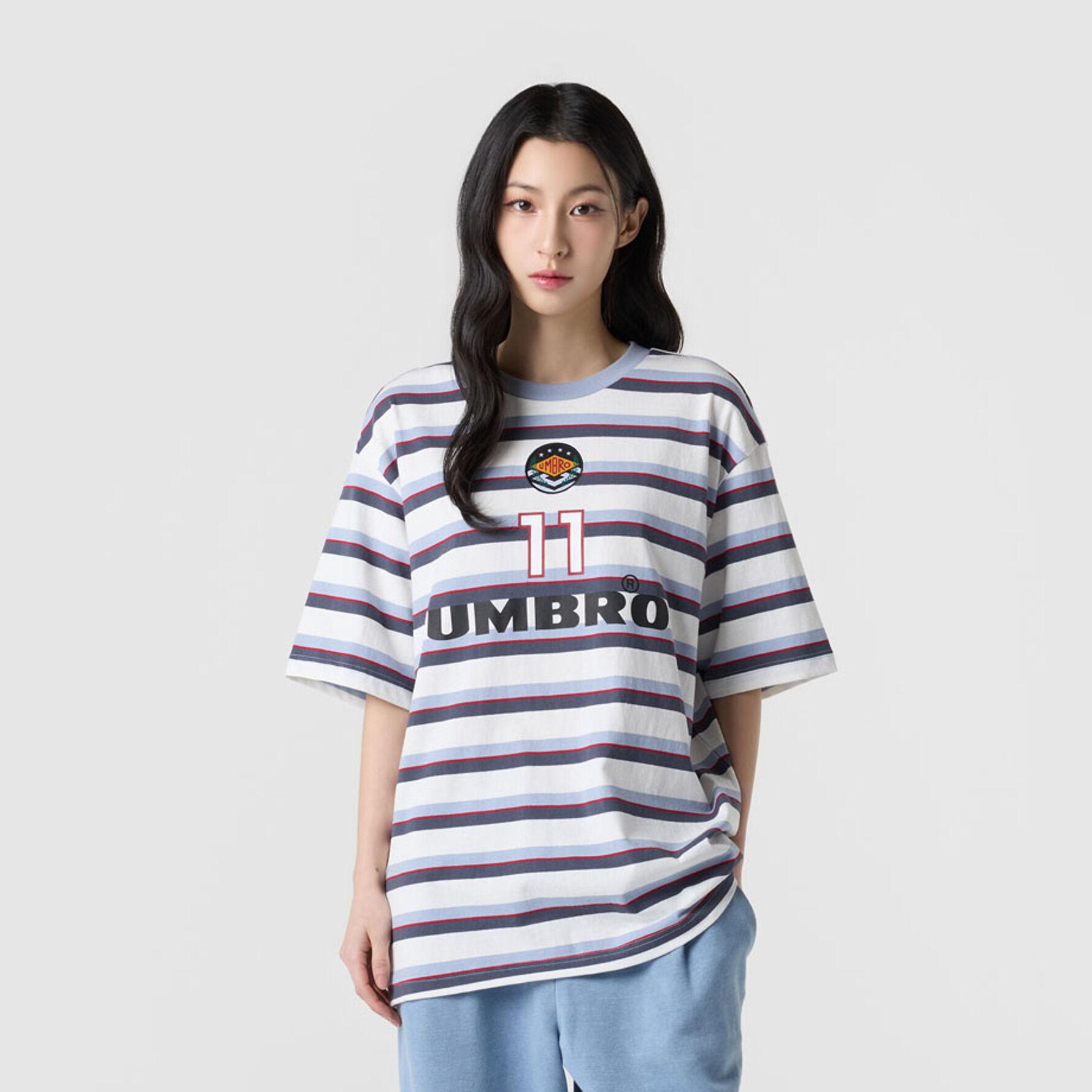 HBL 네오 브릿 스트라이프 반팔 티셔츠 아이보리 UR121CRS22