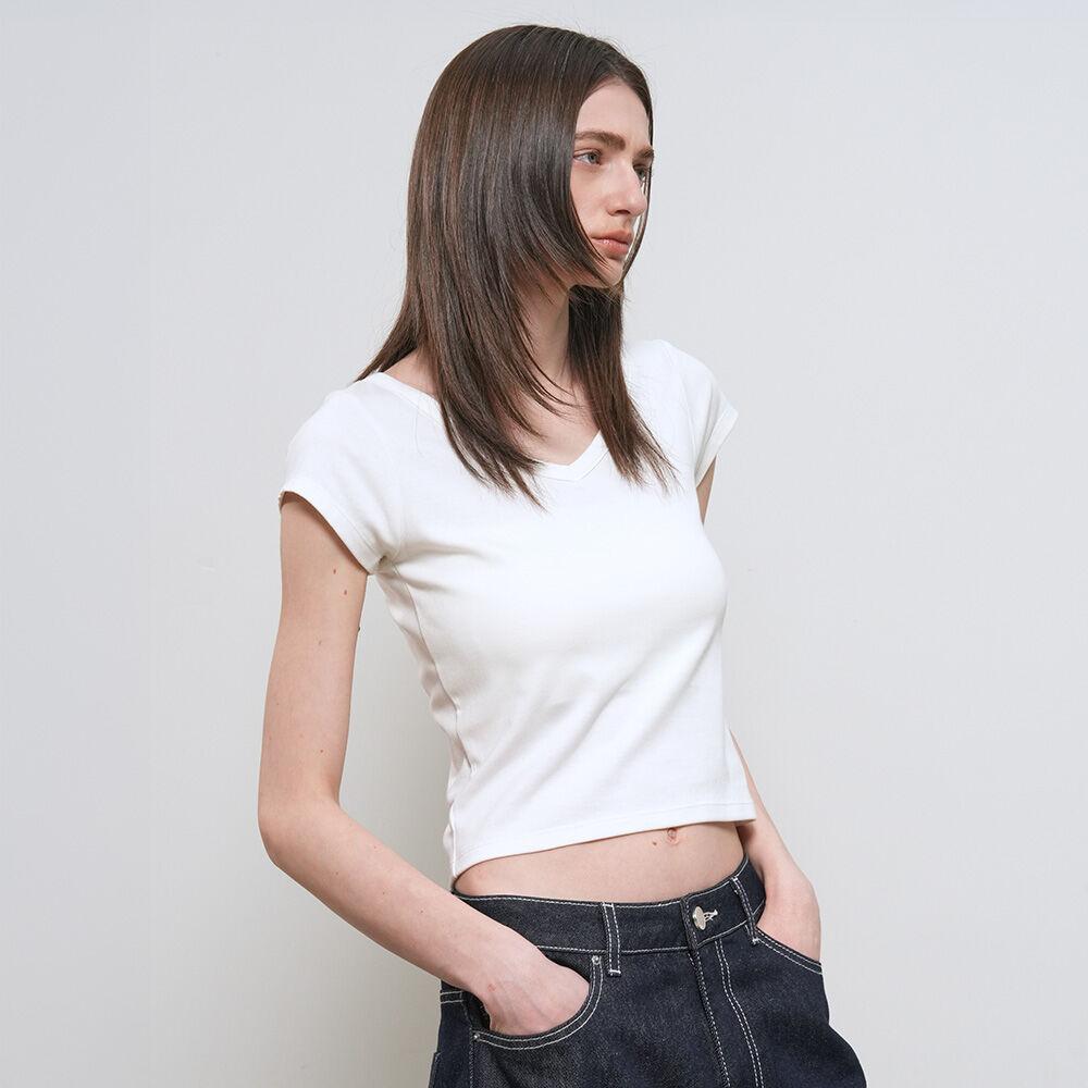WOMAN 데일리 숏슬리브 브이넥 티셔츠 [WHITE] / GF1LTS513