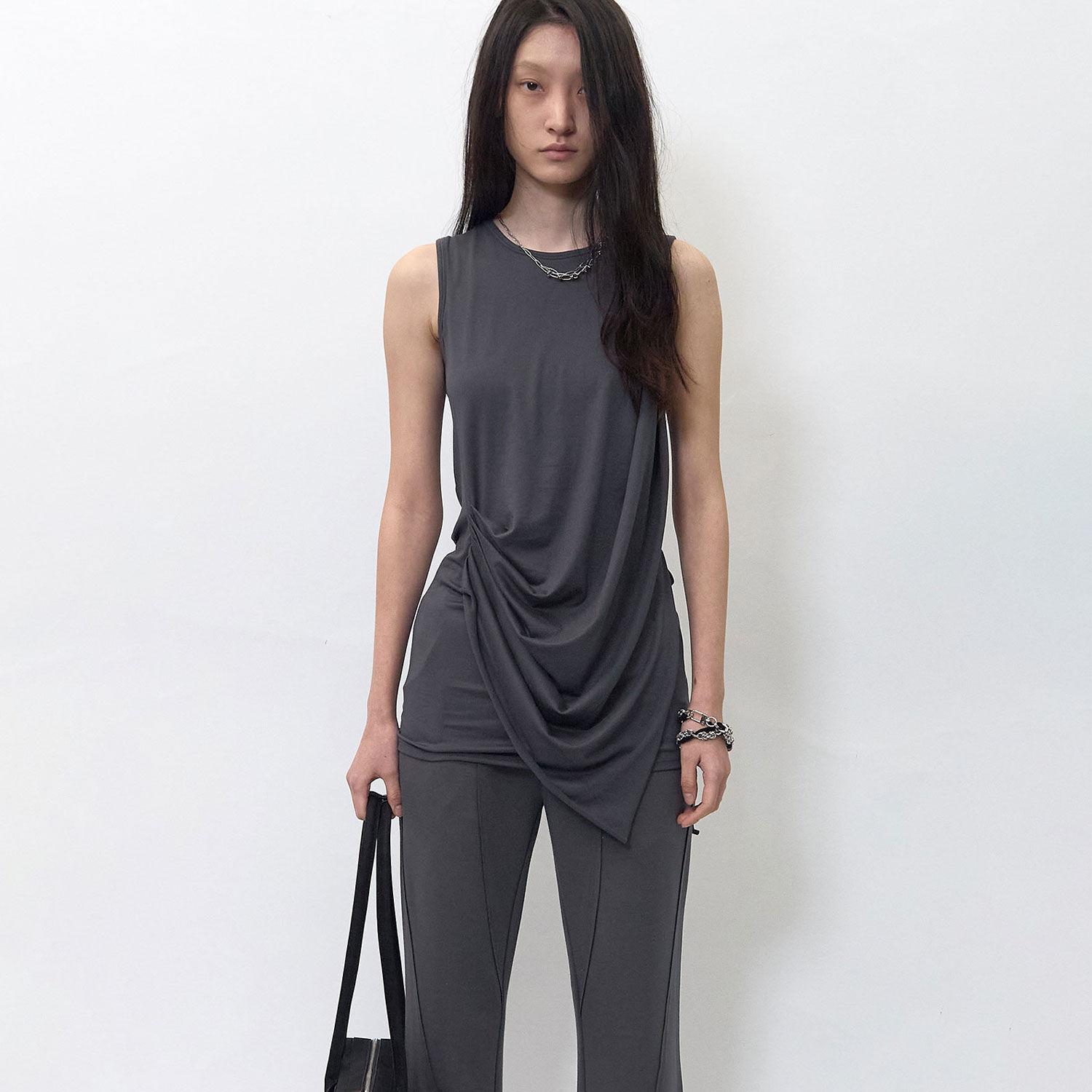 Soft Draping Sleeveless Grey