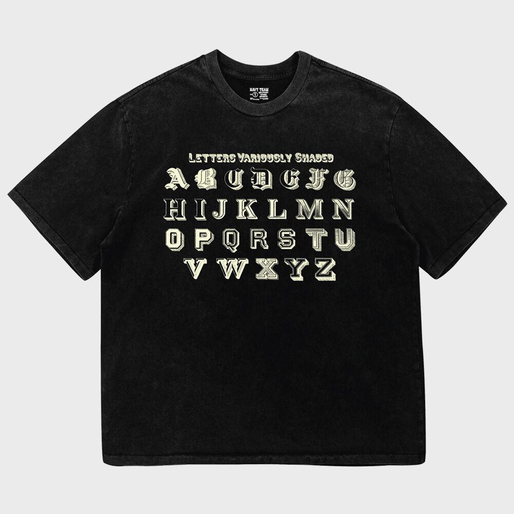 LETTERS VARIOUSLY SHADED 피그먼트 다잉 반팔 티셔츠