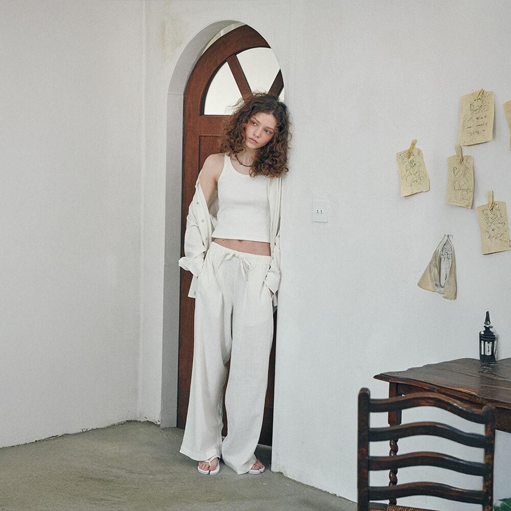 Loen Linen Longsleeve Shirt Wide Pants Set Ivory