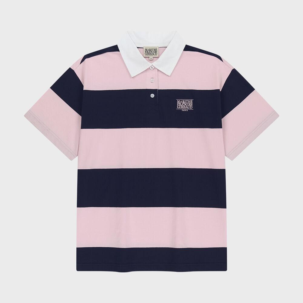 SMALL CLASSIC LOGO RUGBY STRIPE OVERSIZED COLLAR TEE pink
