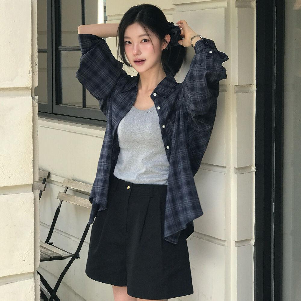 [다연 Pick][스크런치 SET] Check overfit shirt jacket set [TIFA05SH03]_Navy