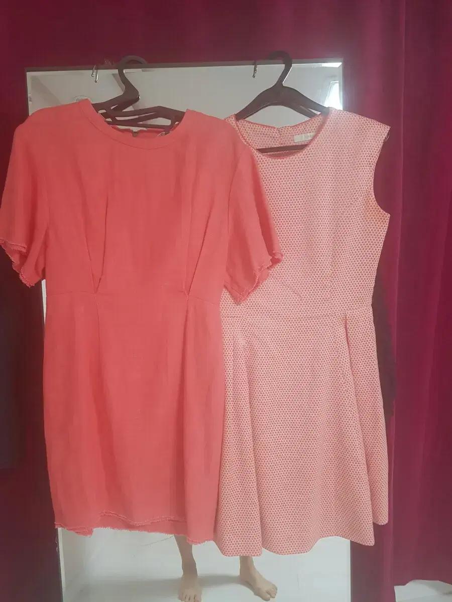 LAP 르샵 핑크 실크 린넨 원피스 미니 여름 민소매